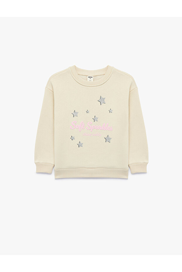 Star Printed Crew Neck Long Sleeve Embroidered Sweatshirt
