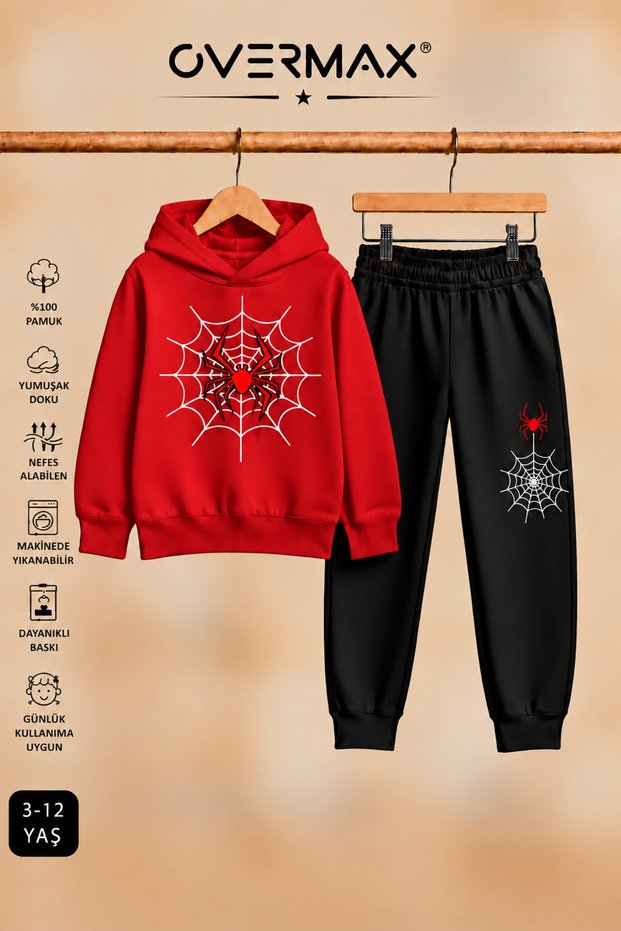 Spider Web Printed Hooded Sweatshirt & Sweatpants Set – Ages 3-12