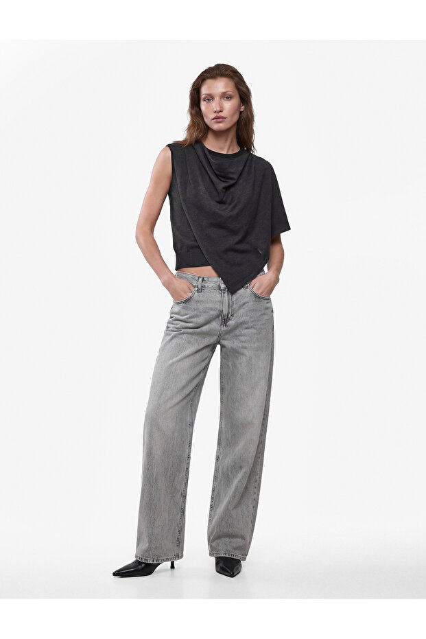 Asymmetrical Cut Layered Degaje Collar Boxy Single Sleeve Knitwear Blouse