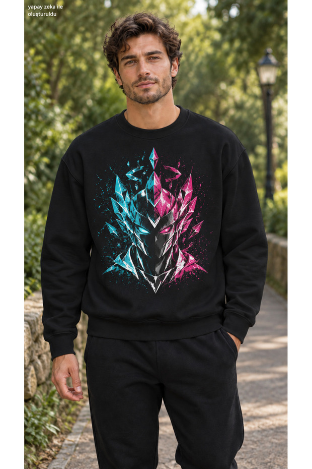 Men's Cyber Warrior Printed Crew Neck Casual Regular Fit Sweatshirt
