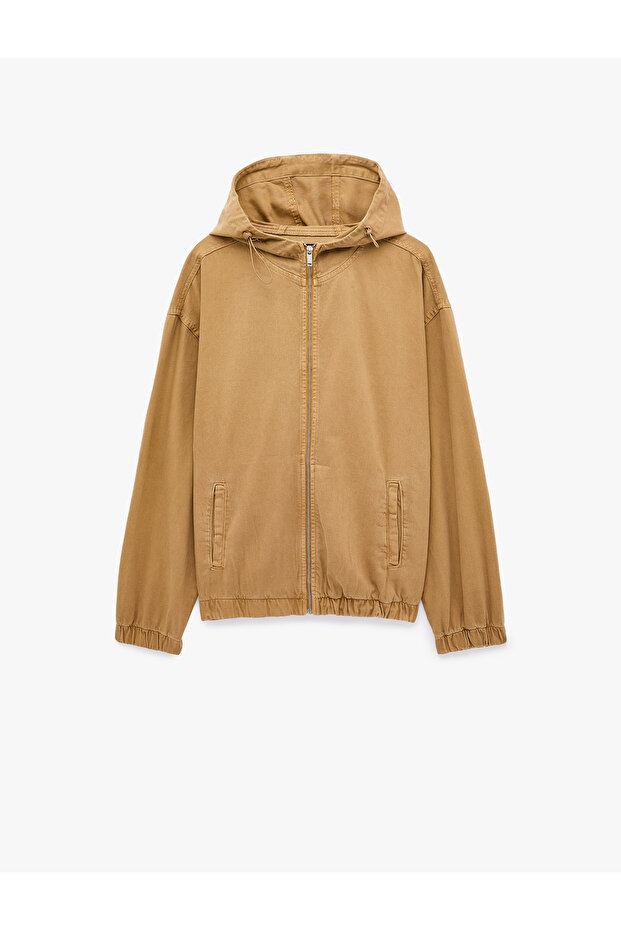 Cotton Long Sleeve Zippered Oversize Hooded Jean Jacket