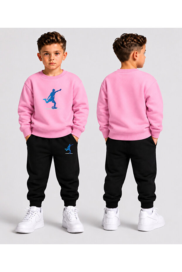 Crew Neck Sweatshirt Top and Bottom Set Boys' Tracksuit Set 3 Thread Threaded Winter Set