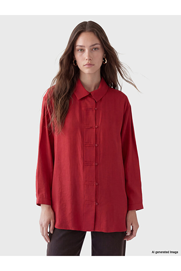 Red Modal Blend Women's Shirt Tunic