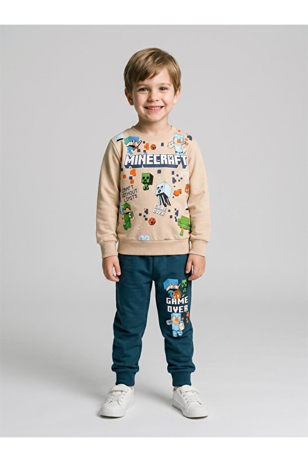 Boy's Patterned 2-Thread Elastic Leg Sweatpants Set