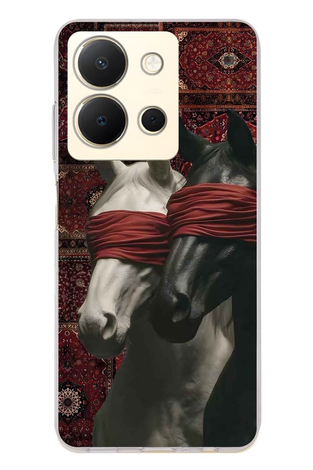 Vivo Y36 Compatible Transparent Phone Case with Carpet Background and Horse Artistic Pattern