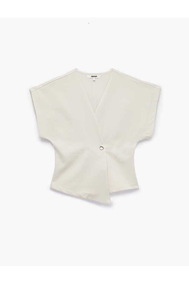 Regular Fit Short Sleeve V-Neck Single Button Double Breasted Cardigan