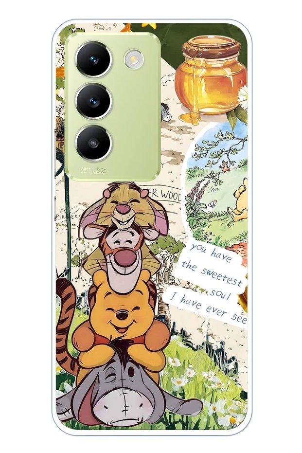 Vivo V30 Lite Compatible Vintage Winnie Pooh Collage Pattern Transparent Phone Case