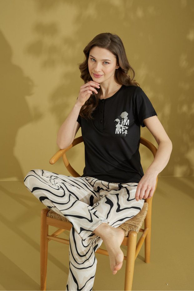 Silky Textured Short Sleeve Pajama Set