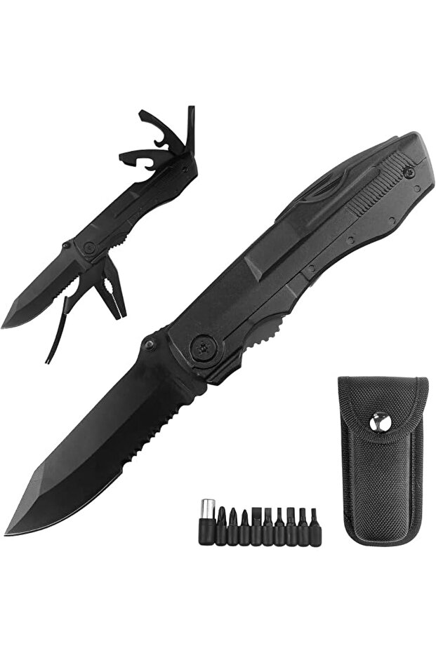 Multitool pocket knife, stainless steel folding knife, with screwdriver, 10 in 1 multifunctional knife