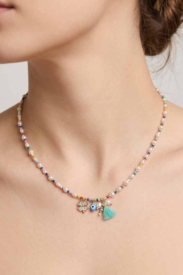 Pearl Colorful Bead Evil Eye Pendant