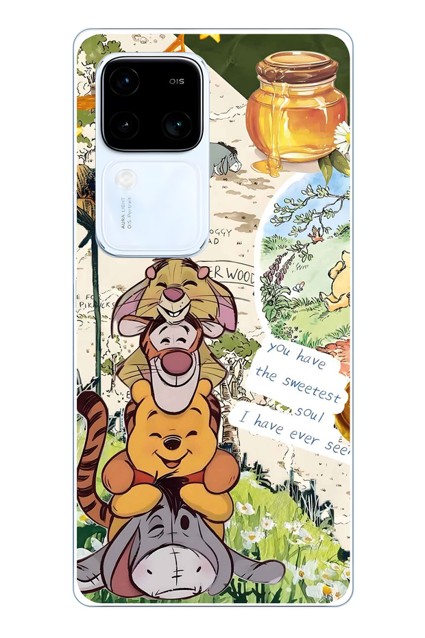Vivo V30 Compatible Vintage Winnie Pooh Collage Pattern Transparent Phone Case