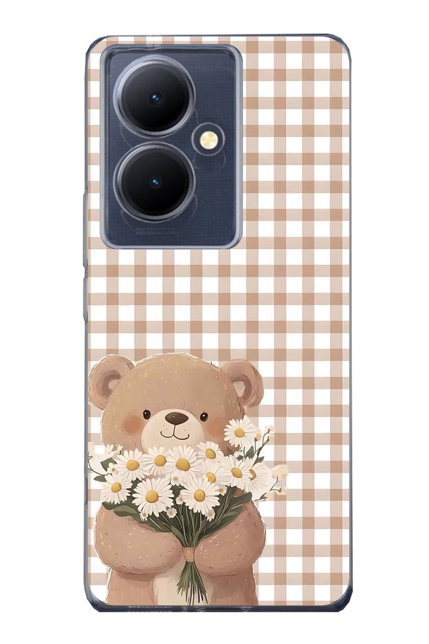 Vivo V29 Lite 5g Compatible Transparent Phone Case with Flower Bouquet and Teddy Bear Pattern