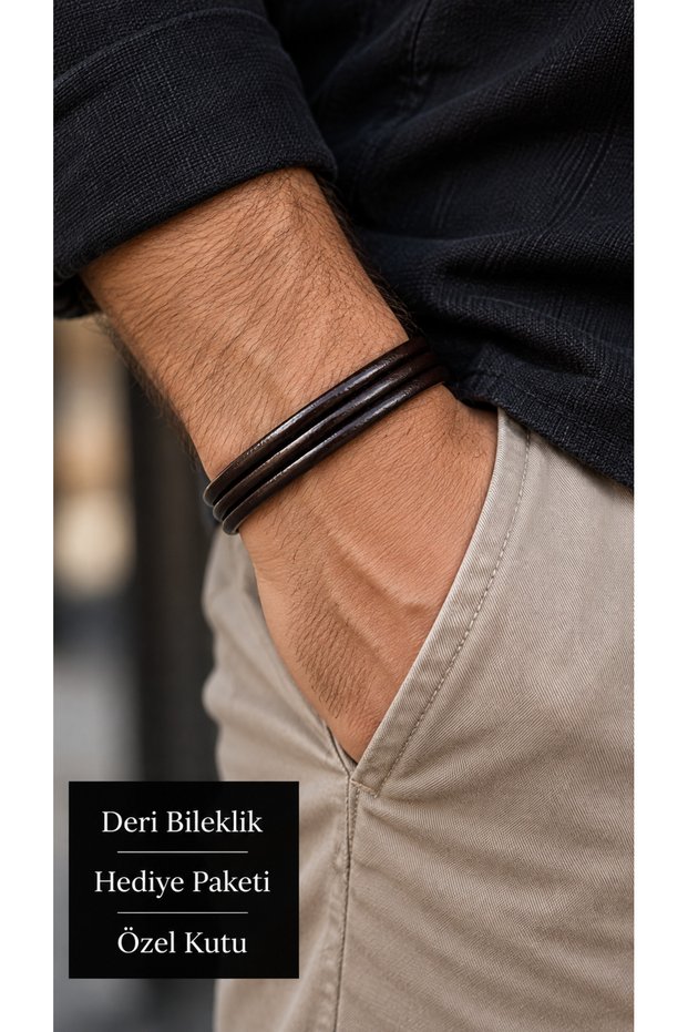 Morcello Darkwood Dark Brown Leather Men's Bracelet - Four-Row Design