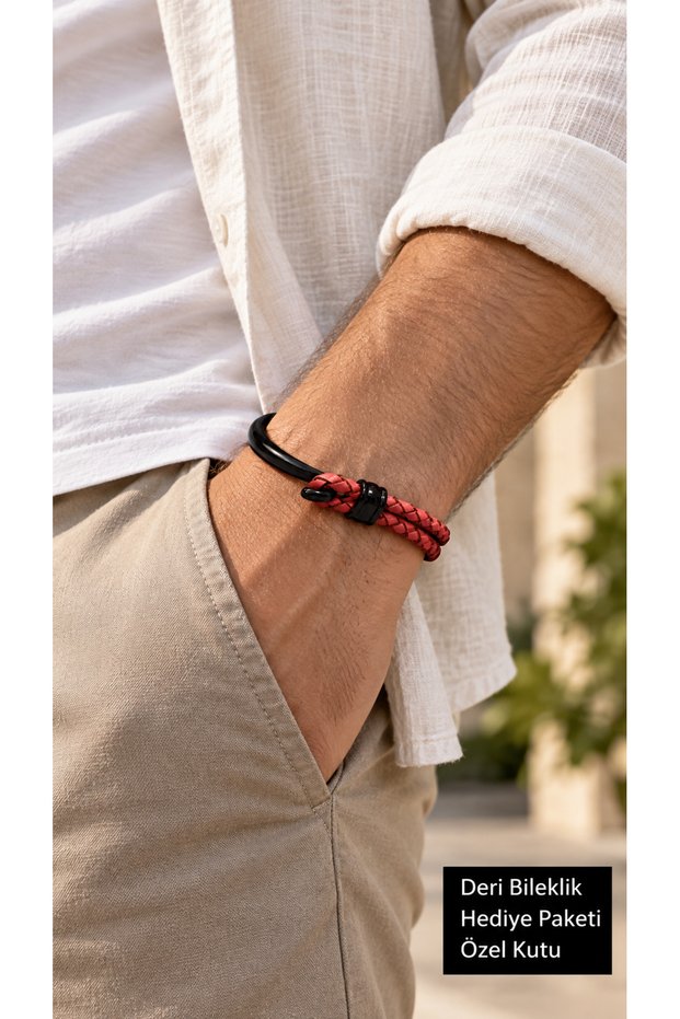 Pellini Coralweave Coral Pink Leather Men's Bracelet - Black Open Clasp