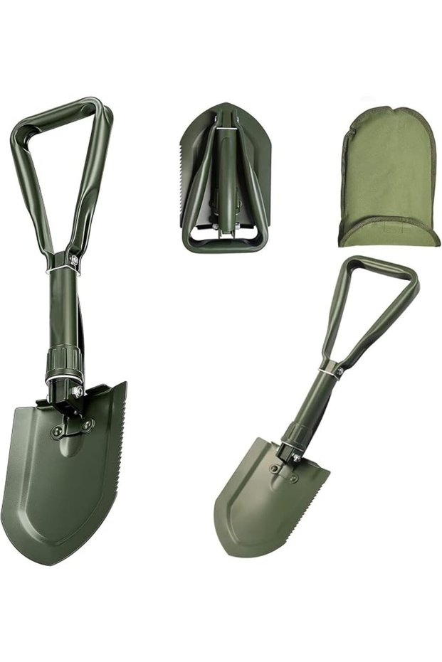 Collapsible Shovel, Heavy Duty Foldable Shovel, Camping Shovel and Pickax, Military Entrenching Tool for Gardening
