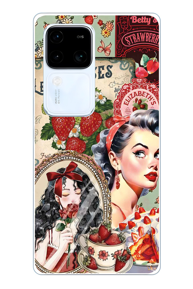 Vivo V30 Compatible Retro Women's Collage Patterned Transparent Phone Case