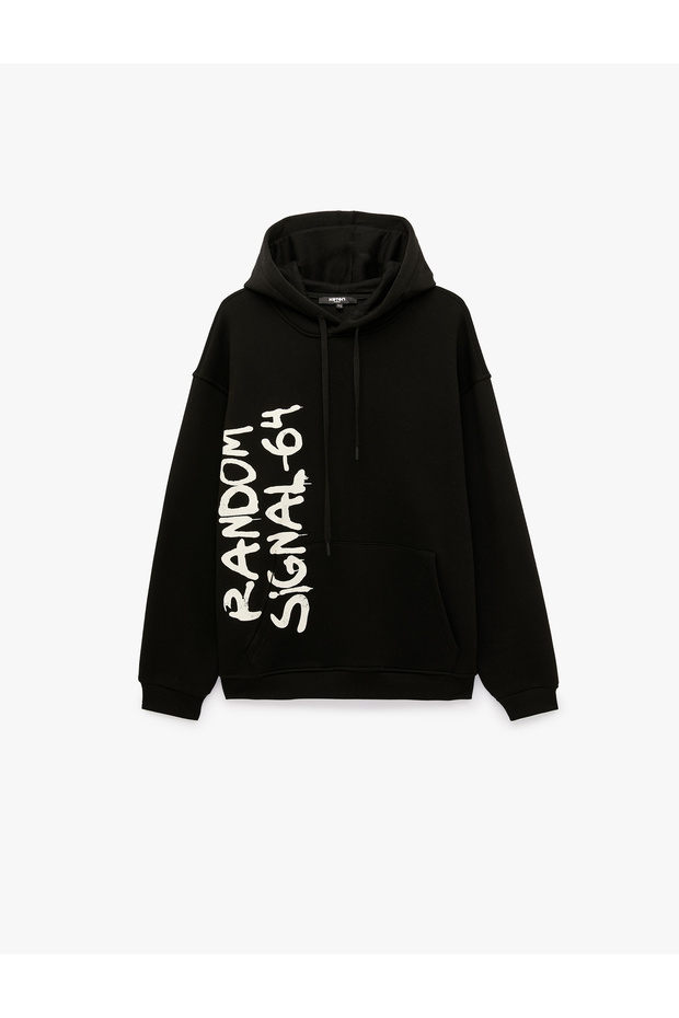 Comfortable Fit Kangaroo Pocket Three Thread Raster Printed Hooded Sweatshirt