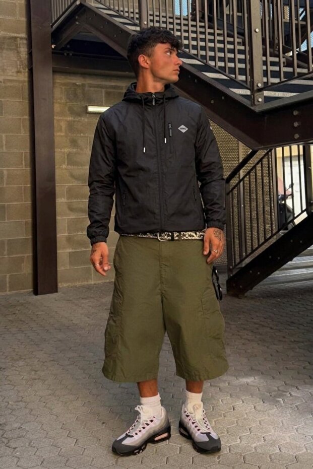 Men's Lined Zippered Hooded Black Raincoat & Windbreaker