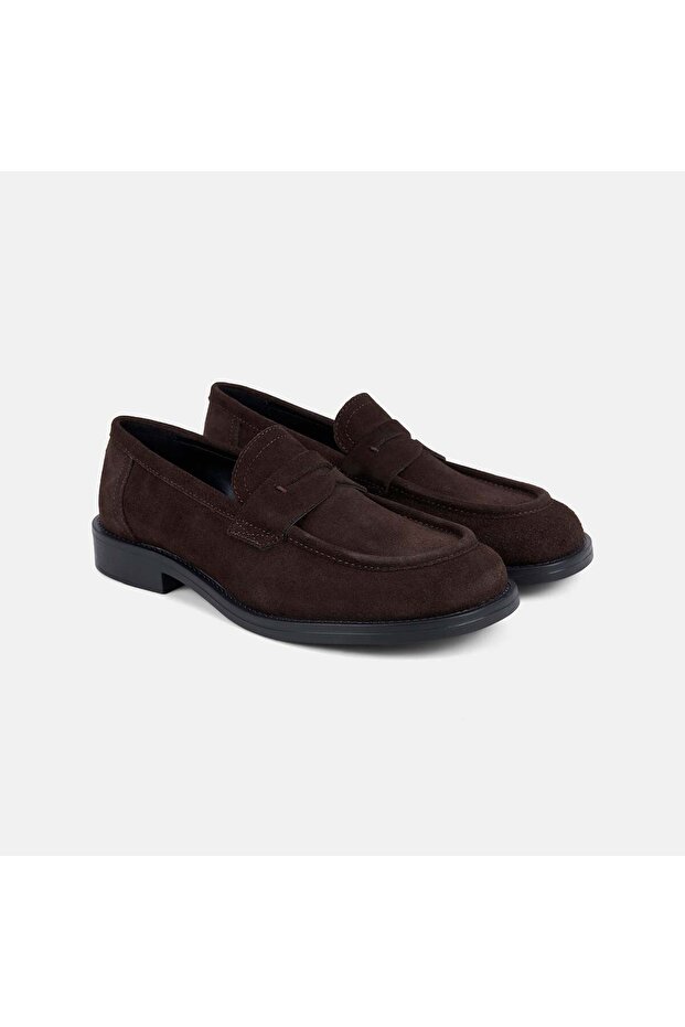 Women's Dark Brown Suede Leather Loafer with Tape Detail