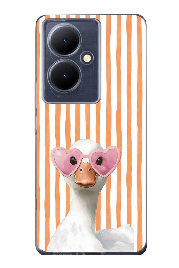 Vivo V29 Lite 5g Compatible Transparent Phone Case with Heart Glasses and Duck Pattern