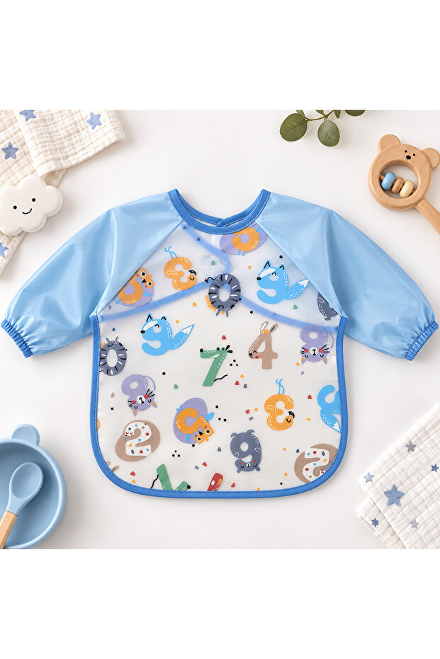 Liquid-proof wearable long sleeve baby food bib, waterproof activity bib