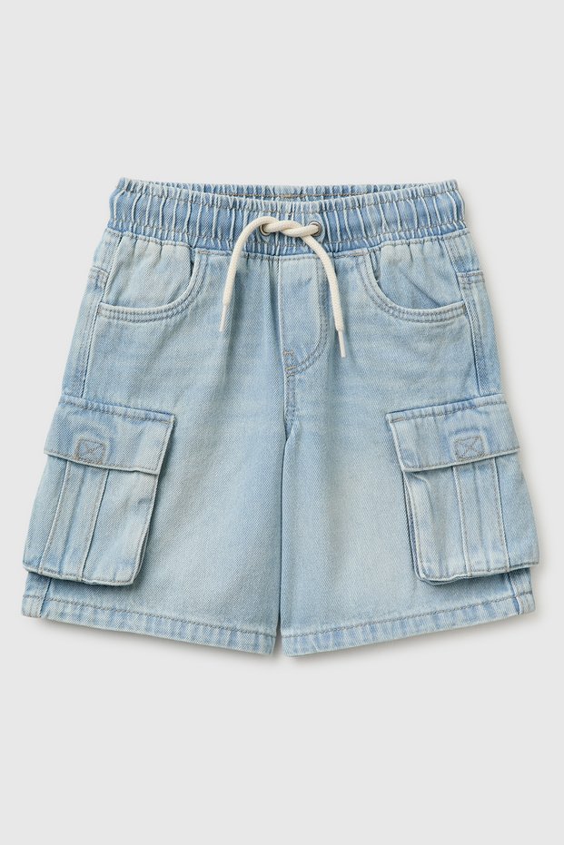 Boy's Light Blue Denim Bermuda Shorts with Back Pocket and Logo Embroidery Detail and Side Pockets