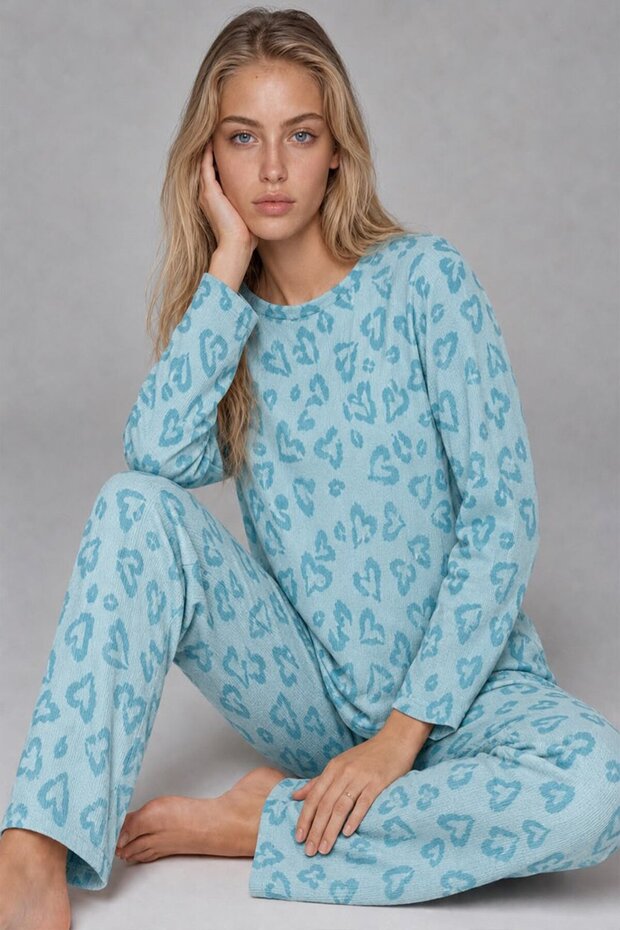 Women's Patterned Long Sleeve Mint Pajama Set 4760