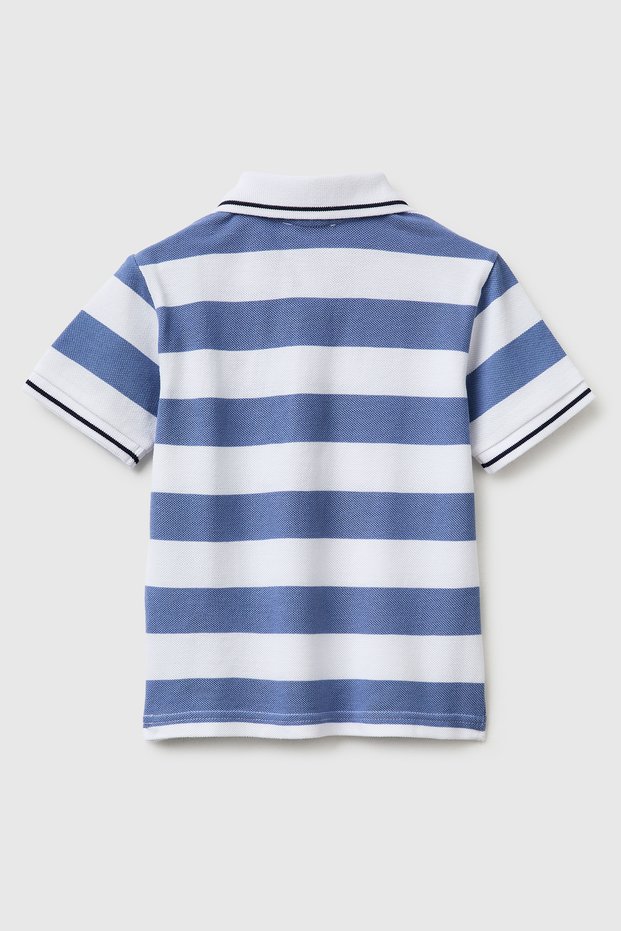Boy's Light Blue Mix Striped Logo Embroidered Polo Collar Little Boy T-Shirt