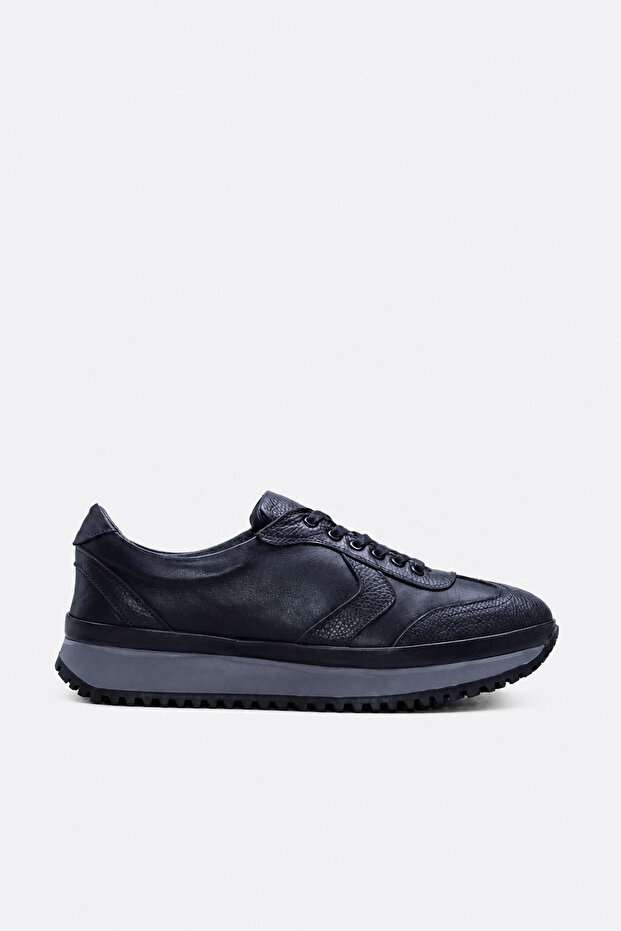 Genuine Leather and Fur Navy Blue Men's Casual Shoes 722Kma236