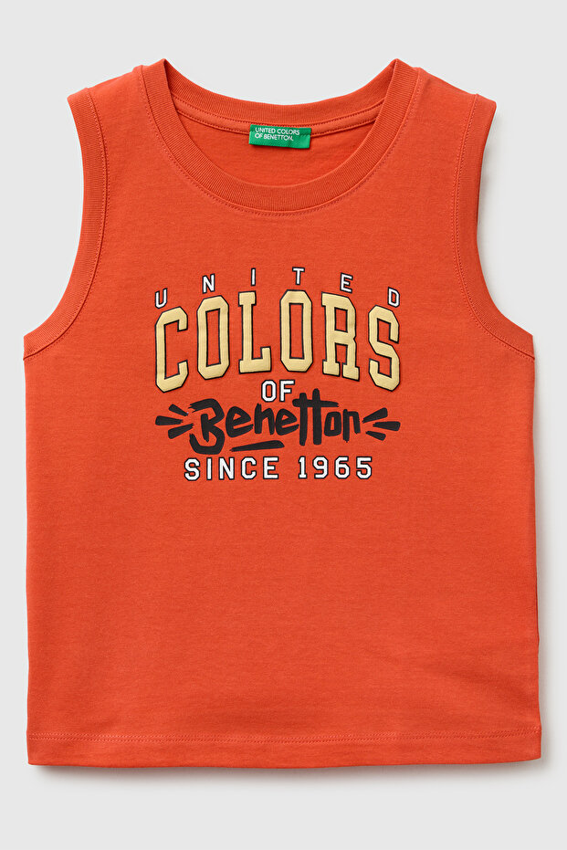 Boy's Red Embossed Print Detailed Round Neck Undershirt