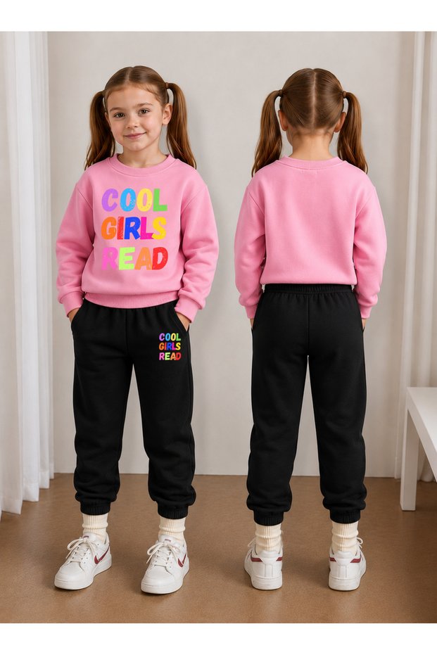 Girl's Tracksuit Set Crew Neck Sweatshirt Top and Bottom Set 3 Threaded Yarns Winter Style