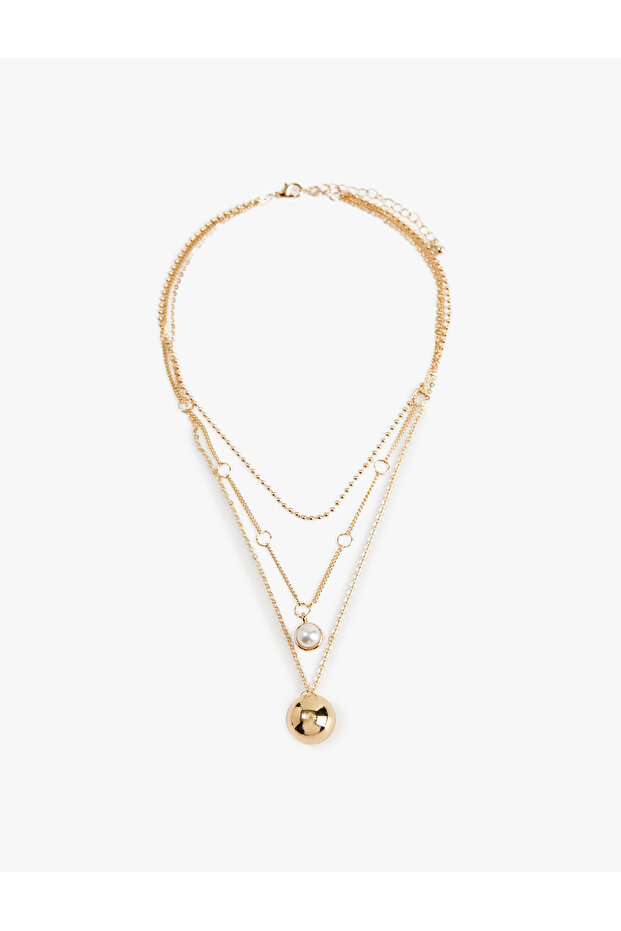 Steel Mixed Pearl Detailed Dangle Multi-Pendant Necklace