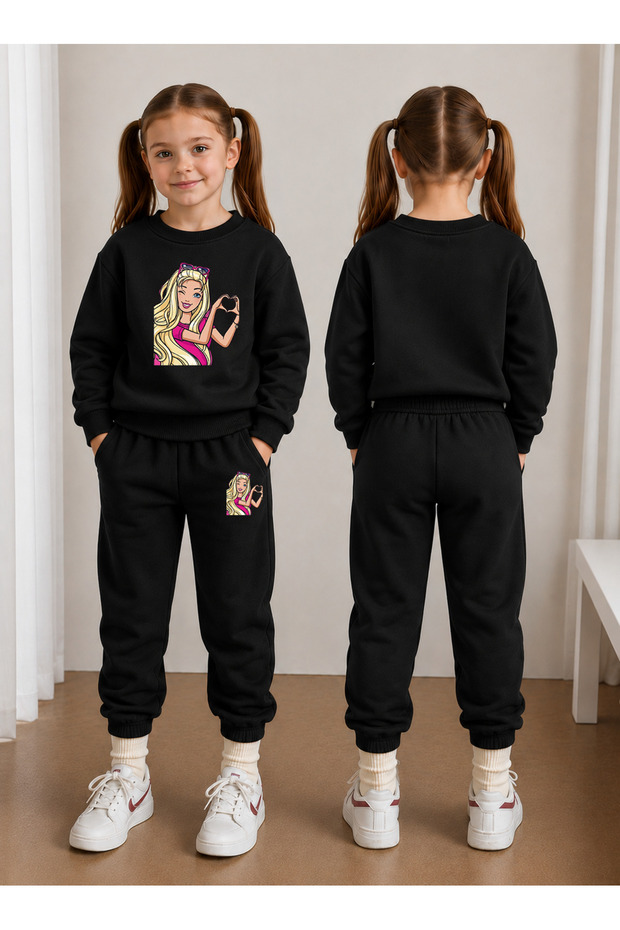 Girl's Tracksuit Set Crew Neck Sweatshirt Top and Bottom Set 3 Threaded Yarns Winter Style