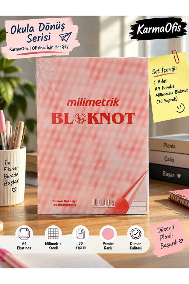 A4 Pink Millimeter Grid Notepad 30 Sheets | 1 Piece Optional
