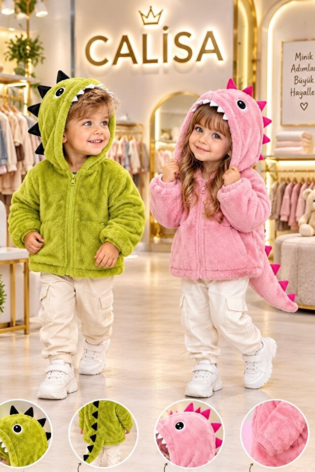 Dinosaur Tail Plush Hooded Children's Cardigan Unisex 2-5 Years