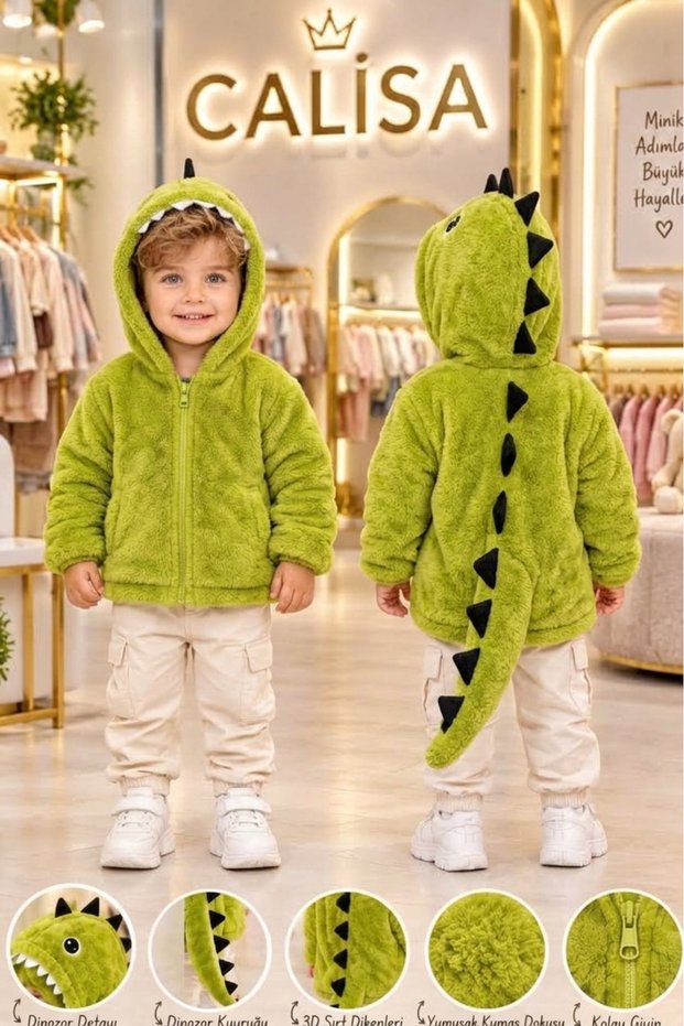 Dinosaur Tail Plush Hooded Children's Cardigan Unisex 2-5 Years