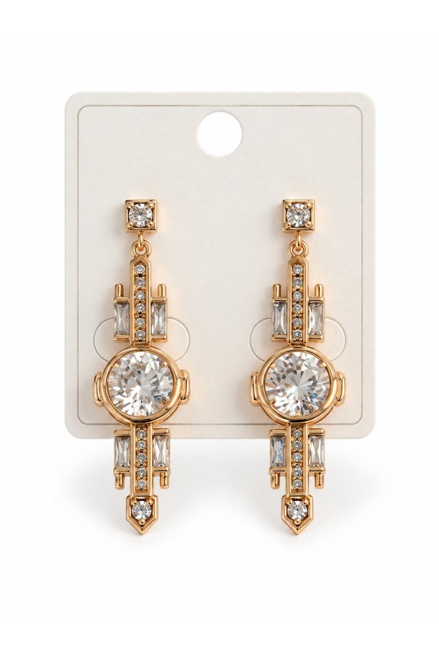 Xuping Rose Color Zircon Stone Geometric Dangle Earrings