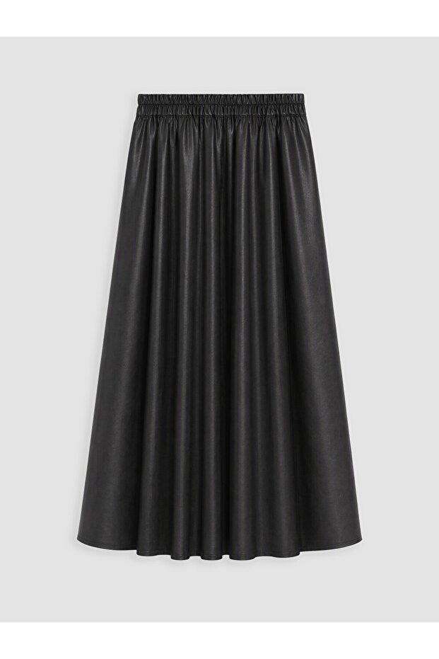Özmarka New Season Black Flared Skirt with Elastic Waist