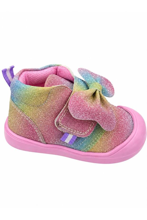 Baby First Step Shoes with Circular Straps and Silvery Bows