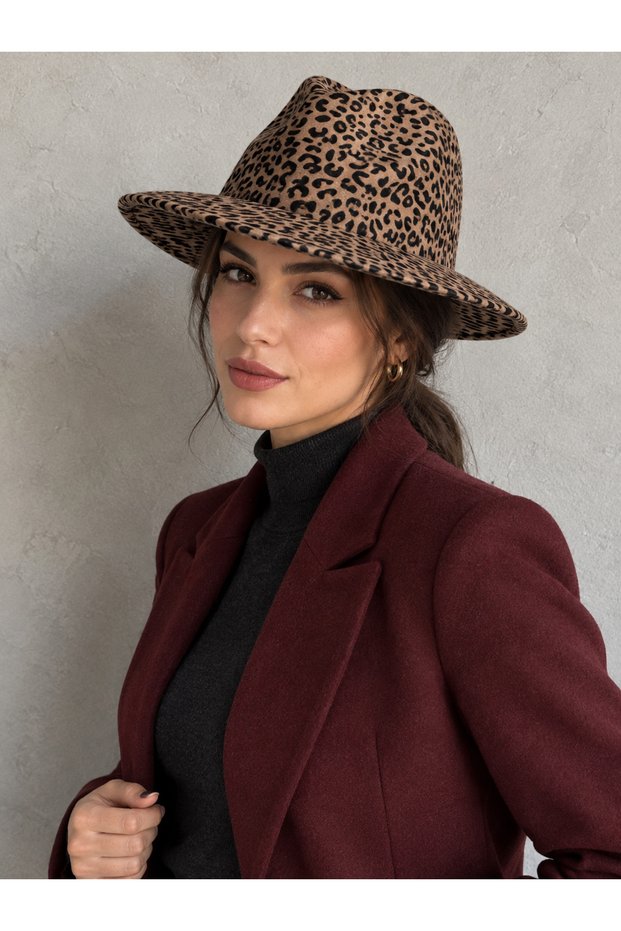 Mink Leopard Patterned Fedora Hat Spk1150