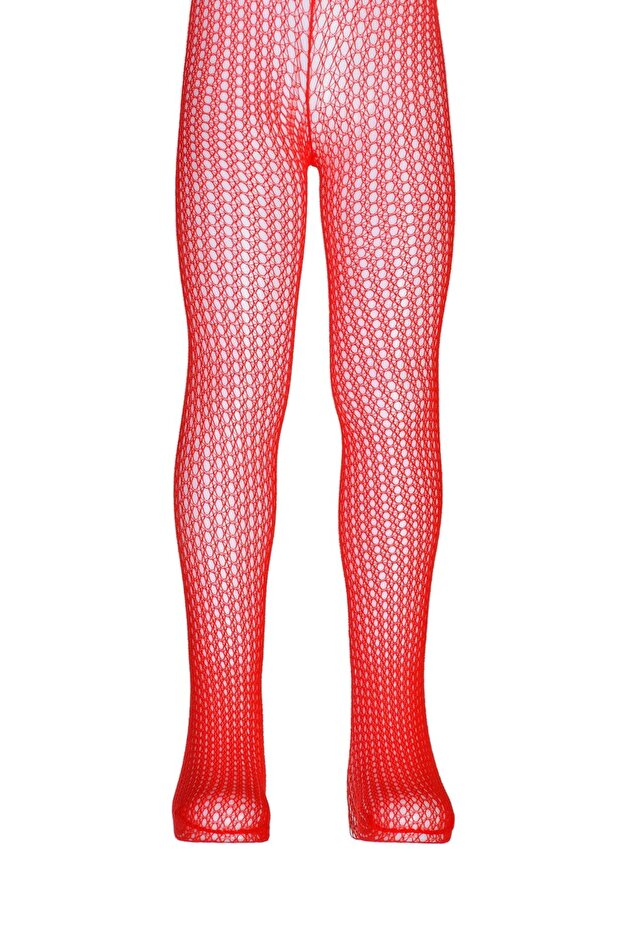 Girl's Lace Fishnet Pantyhose - Red