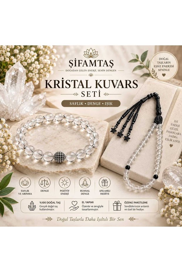Crystal Quartz Natural Stone Set (Bracelet and Prayer Beads)