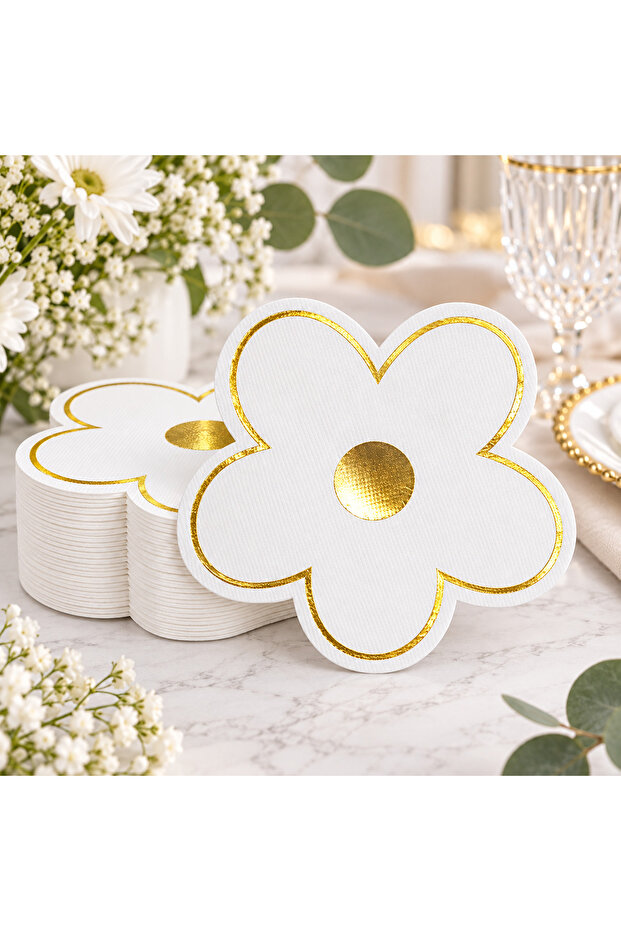 Flower Shaped Premium Paper Napkins 16 Pack White