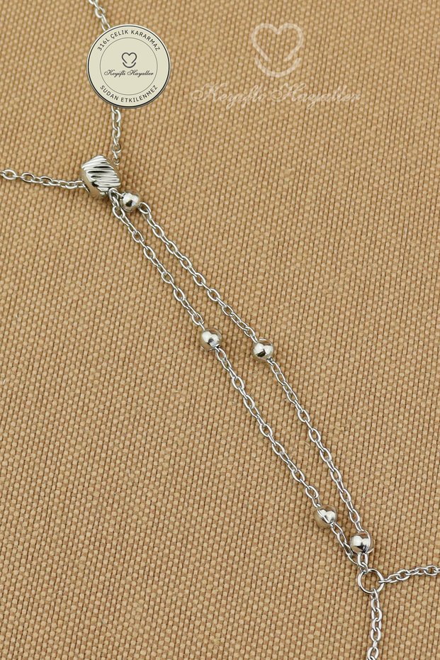 Steel Shahmeran Bracelet -Fine Chain with Topuz Dorical 316L Steel Shahmeran Bracelet