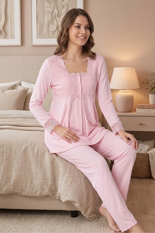 Maternity Breastfeeding Adjustable Waist Pajama Set with Features for Pregnant Women Effortt