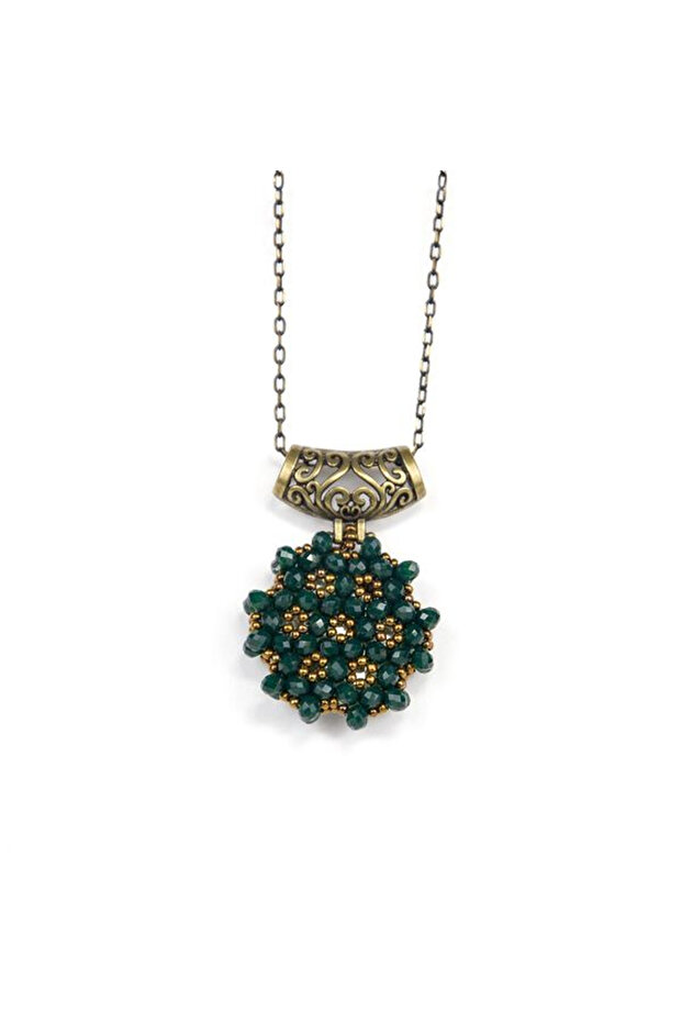 Crystal Round Cevşen Necklace - Handmade with Anti-Tarnish Chain, 7 Layers Protected