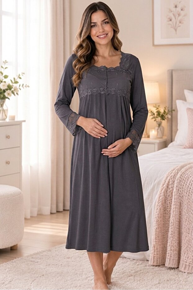 Cotton Maternity Nightgown with Breastfeeding Features Effortt