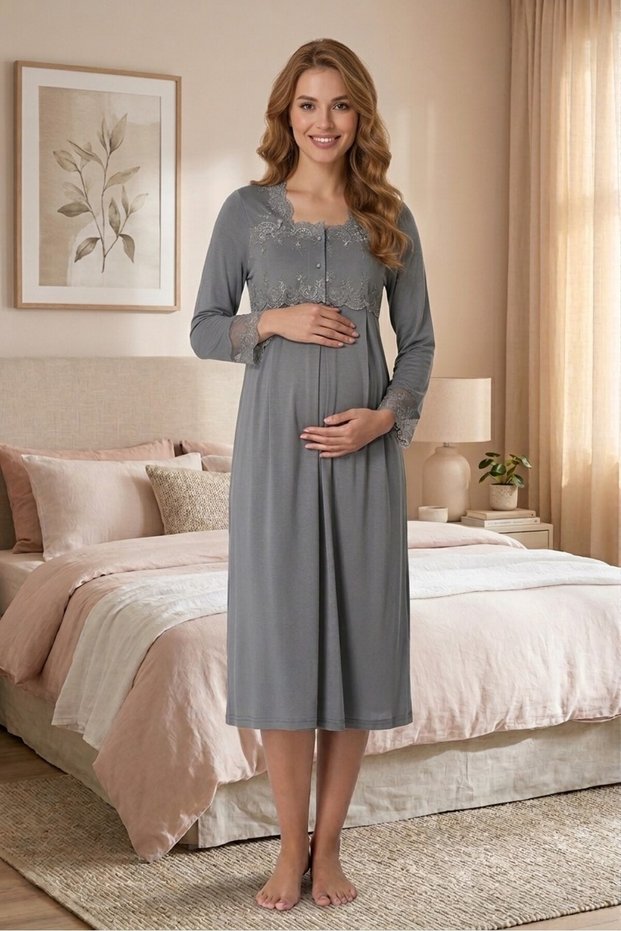 Cotton Maternity Nightgown with Breastfeeding Feature Effortt