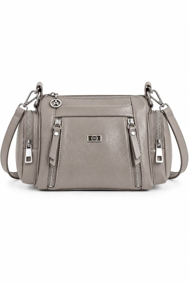Women's Zipper Detailed Multi-Compartment Hand and Shoulder Bag