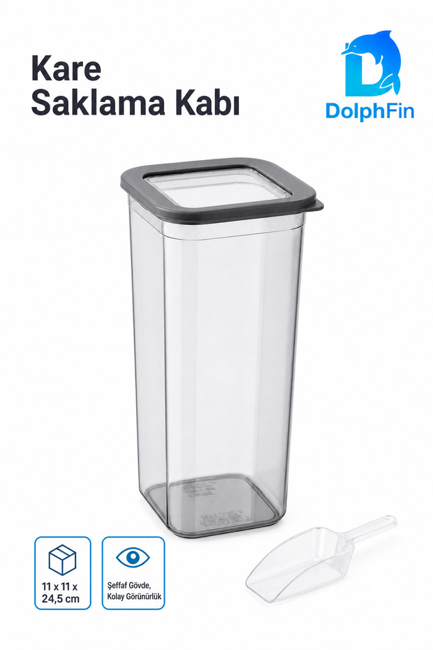 Square Storage Container Black 1900 ml 11 × 11 × 24.5 cm